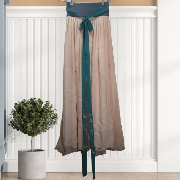 Embroidered Sashed Full-Length Pleated Skirt - Picture 3 of 5